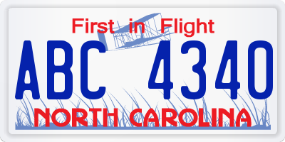 NC license plate ABC4340