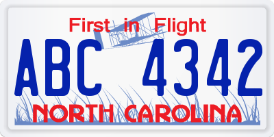NC license plate ABC4342