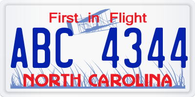 NC license plate ABC4344