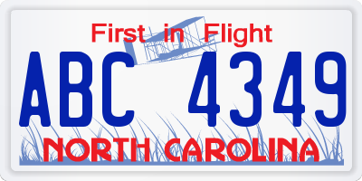 NC license plate ABC4349