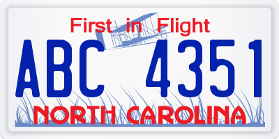 NC license plate ABC4351