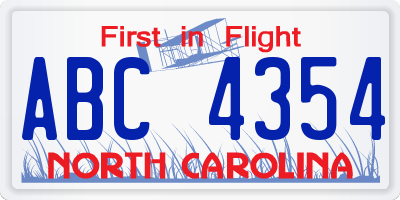 NC license plate ABC4354