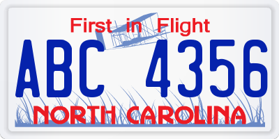 NC license plate ABC4356