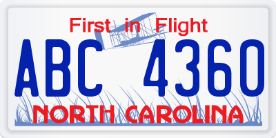 NC license plate ABC4360