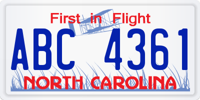 NC license plate ABC4361