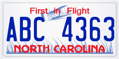 NC license plate ABC4363