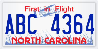 NC license plate ABC4364