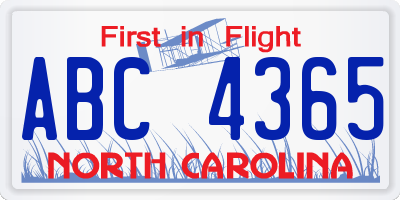 NC license plate ABC4365