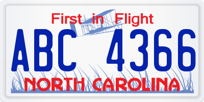 NC license plate ABC4366