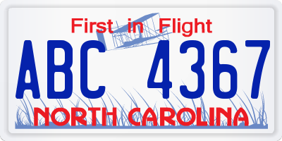 NC license plate ABC4367