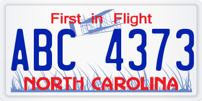 NC license plate ABC4373