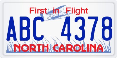 NC license plate ABC4378