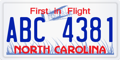 NC license plate ABC4381