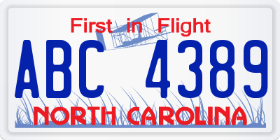 NC license plate ABC4389