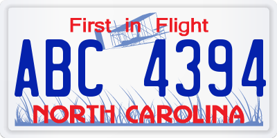 NC license plate ABC4394