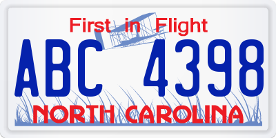 NC license plate ABC4398