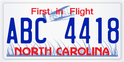 NC license plate ABC4418