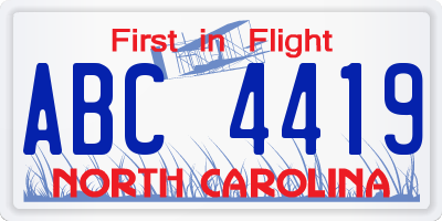 NC license plate ABC4419