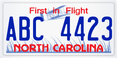 NC license plate ABC4423