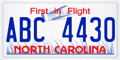 NC license plate ABC4430