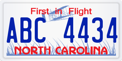 NC license plate ABC4434
