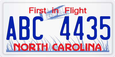 NC license plate ABC4435
