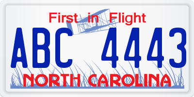 NC license plate ABC4443