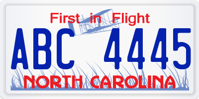NC license plate ABC4445