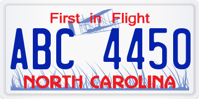 NC license plate ABC4450