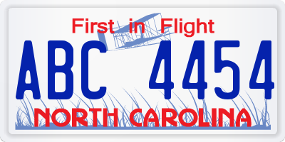 NC license plate ABC4454