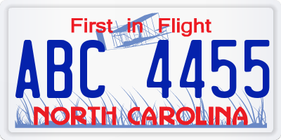 NC license plate ABC4455