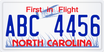 NC license plate ABC4456