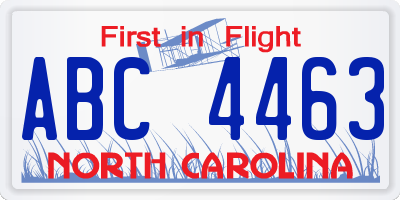NC license plate ABC4463