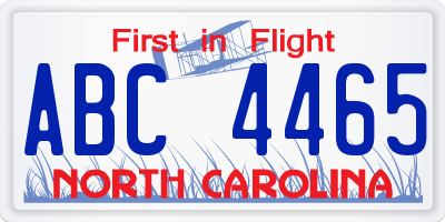 NC license plate ABC4465