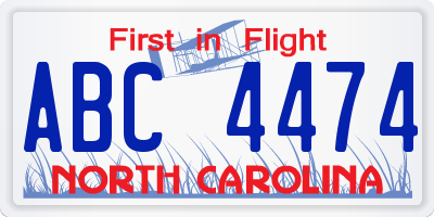 NC license plate ABC4474