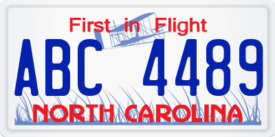 NC license plate ABC4489