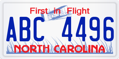 NC license plate ABC4496