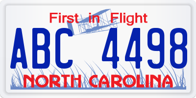 NC license plate ABC4498