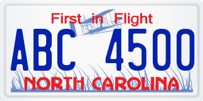 NC license plate ABC4500