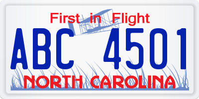 NC license plate ABC4501