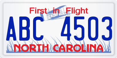 NC license plate ABC4503