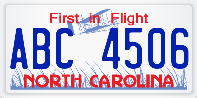 NC license plate ABC4506
