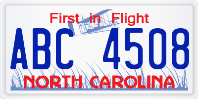 NC license plate ABC4508