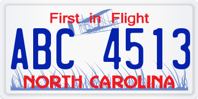 NC license plate ABC4513