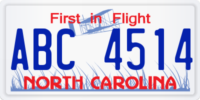 NC license plate ABC4514