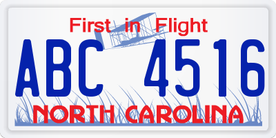 NC license plate ABC4516
