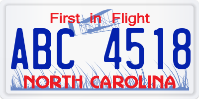 NC license plate ABC4518
