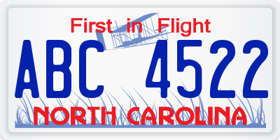 NC license plate ABC4522