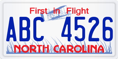 NC license plate ABC4526