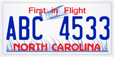 NC license plate ABC4533